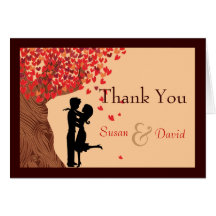 Love Couple Falling Hearts Oak Tree Thank You Note Greeting Cards