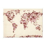 Love Hearts Map of the World Map Stretched Canvas Print