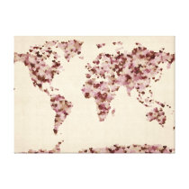 Love Hearts Map of the World Map canvas prints