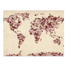 Love Hearts Map of the World Map Post Card