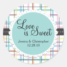 Love is Sweet - Colourful Plaid Round Stickers