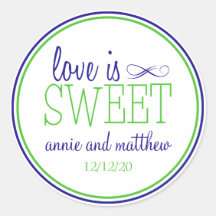 Love Is Sweet Labels (Navy Blue / Lime Green) Round Stickers