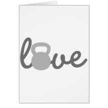 Love Kettlebell Grey Greeting Cards