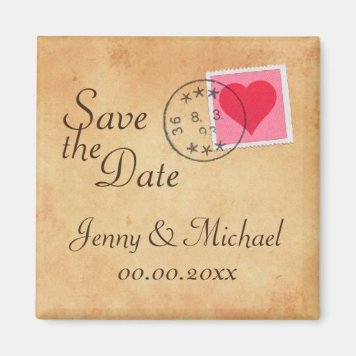 Love letter Save the Date magnet with heart stamp