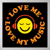 Love me love my music smiley with headphones print
