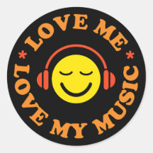 Love me love my music smiley with headphones stickers