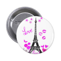 LOVE PARIS EIFFEL TOWER PRINT PINBACK BUTTONS