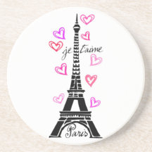 LOVE PARIS JE T'AIME EIFFEL TOWER PRINT BEVERAGE COASTERS