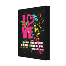 Love Proverbs Bible Verse Neon Paint Splatter Stretched Canvas Prints