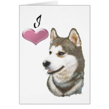 Love Siberian Husky Dog Art with 3D Heart Greeting Card