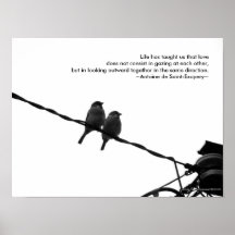 Love/Sparrow Pair B&W Photo Love Quote Print