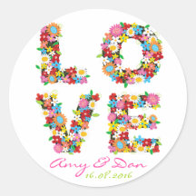 LOVE Spring Flowers Wedding Stickers