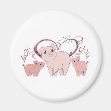 Love You, Cute Pink Pigs Art Magnets