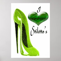 Love Zesty Lime Green Stiletto Shoe and 3D Heart   Poster