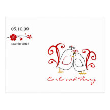 Lovebirds and Cherry Blossoms Save the Date Card Postcards