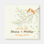 Lovebirds Save the Date Magnet in Orange & Green