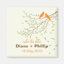 Lovebirds Save the Date Magnet in Orange & Green