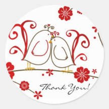 Lovebirds Thank You Stickers, Cherry Blossoms