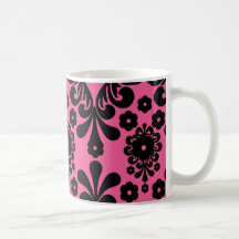 lovely black damask on bright pink chic mug