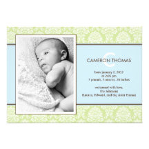 Lovely Damask Baby Boy Birth Announcement