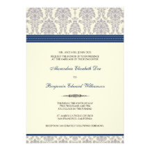 Lovely Damask Wedding Invitation (navy/cream)