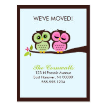Lovely Owls Moving Announcements Post Cards