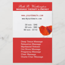 Lovely Red Little Bird  Massage Therap Price List Full Colour Flyer