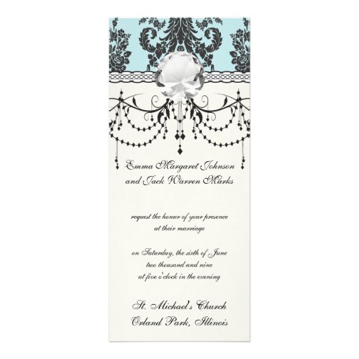 Lovely rose black and baby blue damask personalized announcement