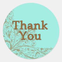 Lovely Turquoise and Chocolate Brown Thank You Round Stickers