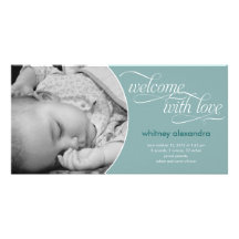 Lovely Welcome Baby Birth Announcement - Blue Photo Greeting Card