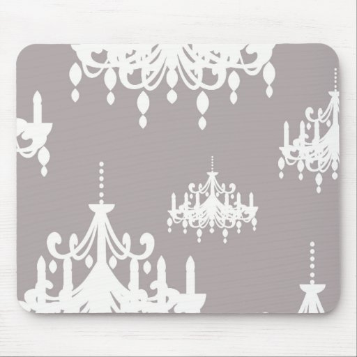 lovely white chandelier damask on grey silver mousemats
