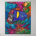 Lovely Yellowbar Angelfish Coral Reef Art Painting Print