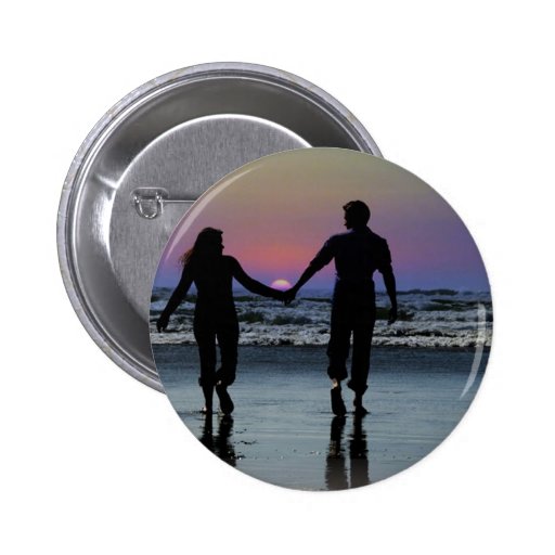Lovers Holding Hands Walking into the Beach Sunset Pin