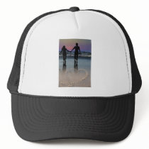 Lovers Holding Hands Walking into the Beach Sunset Trucker Hats