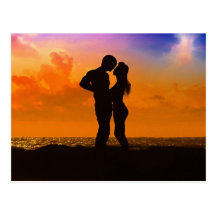 Lovers Kissing at Sunset on the Beach Post Card