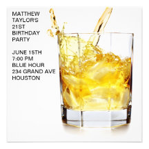 Low Ball Cocktail Glass Mans 21st Birthday Party Personalized Invitation