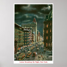 Lower Broadway by Night Posters