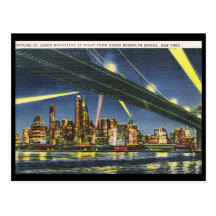Lower Manhattan at Night Vintage Post Card