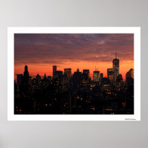 Lower Manhattan Skyline at Twilight, Pink Sky A1 Print