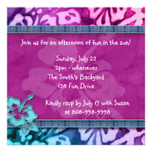 Luau Party Invitation Hibiscus Pink Blue