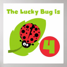 Lucky Bug 4th Birthday T-shirts and Gifts Posters
