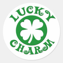 Lucky Charm Green/White Circle Round Sticker