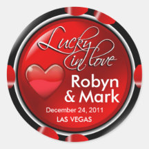 Lucky in Love Vegas Newlyweds Casino Chip Round Sticker