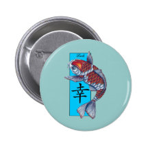 Lucky Kohaku Koi Fish Pinback Buttons