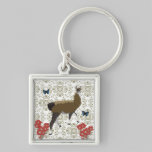 Lucky Llama Olive Damask Keychain keychains