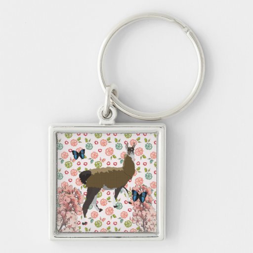 Lucky Llama Pink Floral Keychain