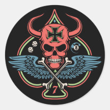 Lucky Winged Maltese Devil Skull of Spades Round Sticker