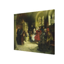 Luther Preaches using his Bible Translation Stretched Canvas Print