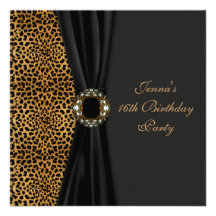 Luxurious Leopard Classy Black Sweet Sixteen Party Personalised Announcements