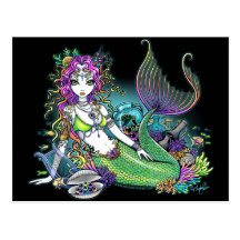 "Lyra" Tropical Rainbow Mermaid Art Postcard